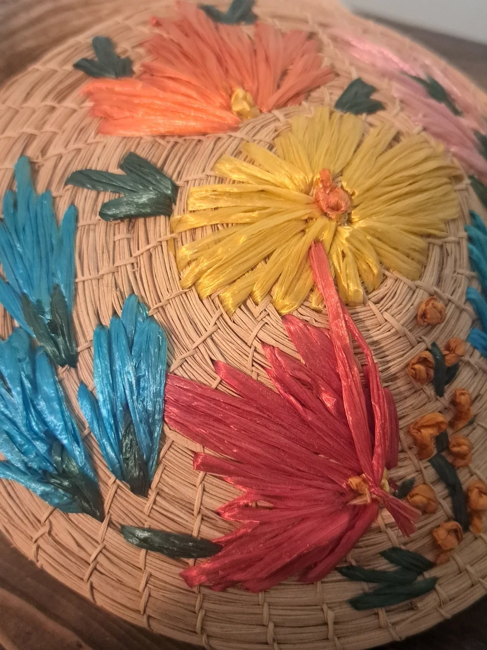vintage hand-woven straw trinket basket